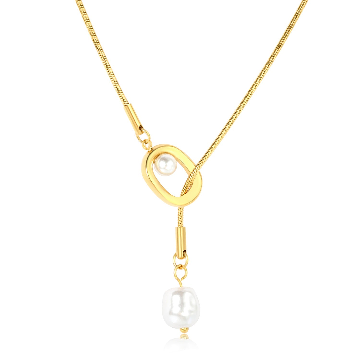 Sweater Chain 11.5x17mm Pendant 8x10mm Pendant Fringe Geometric Openwork Pearl 1.2 Round Snake 65cm Necklace Steel Color/Gold Color asonjewelry